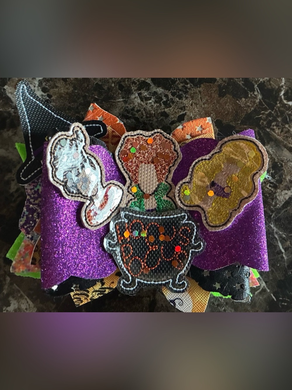 Kids Halloween Glitter Bow Hair Clip in Purple